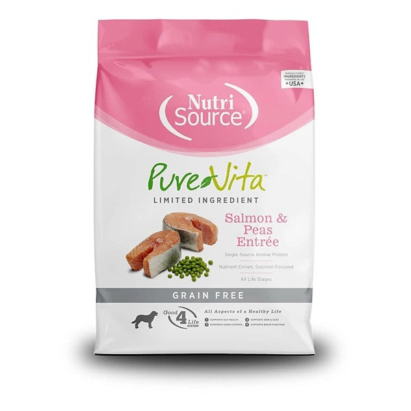 Nutrisource PureVita Grain-Free Limited Ingredient Salmon and Peas Entrée Dry Dog Food - 4 Lbs - Case of 8