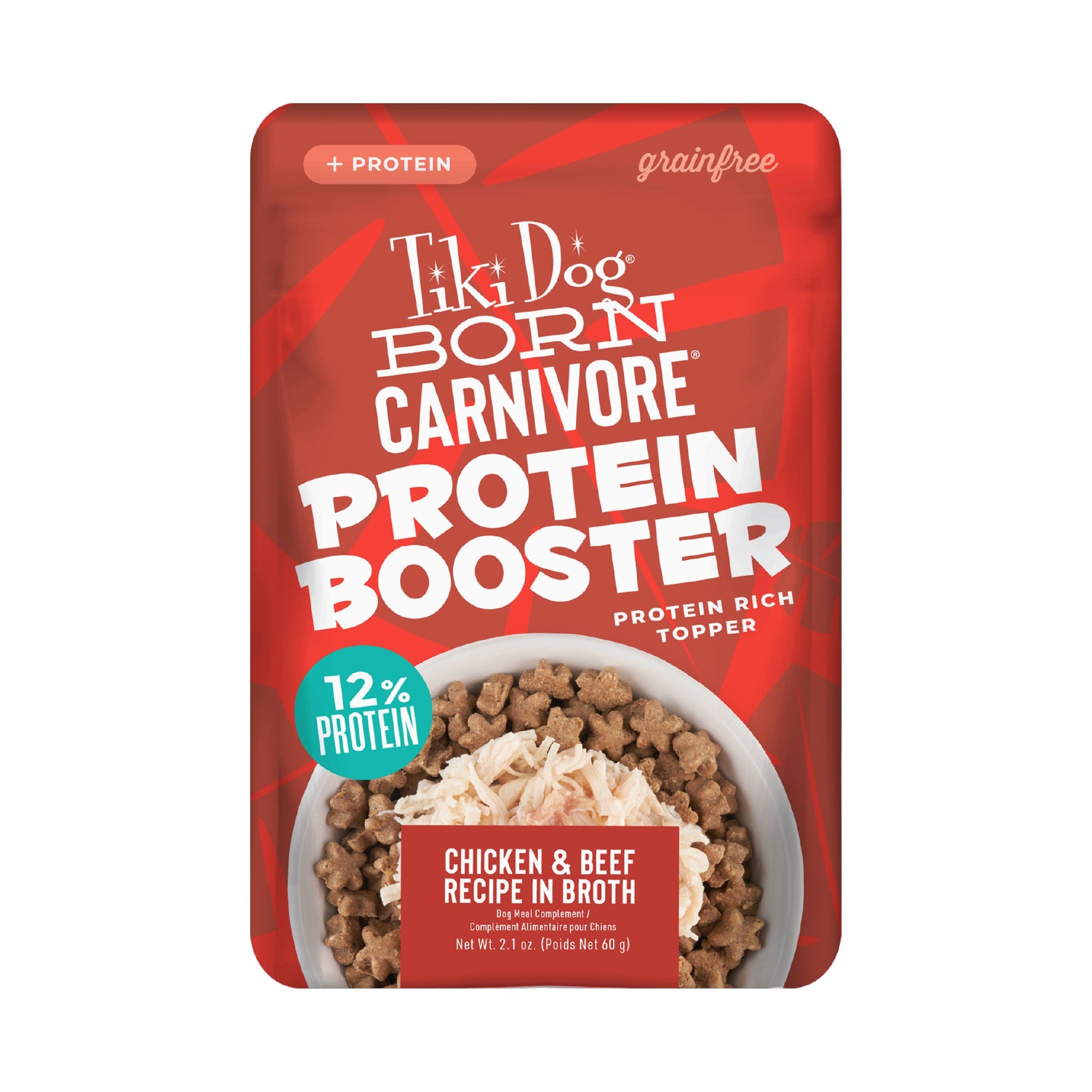 Tiki Dog Born Carnivore Protein Booster Chicken and Beef in Broth Wet Dog Food Topper Pouch - 2.1 Oz - Case of 12 Default Title