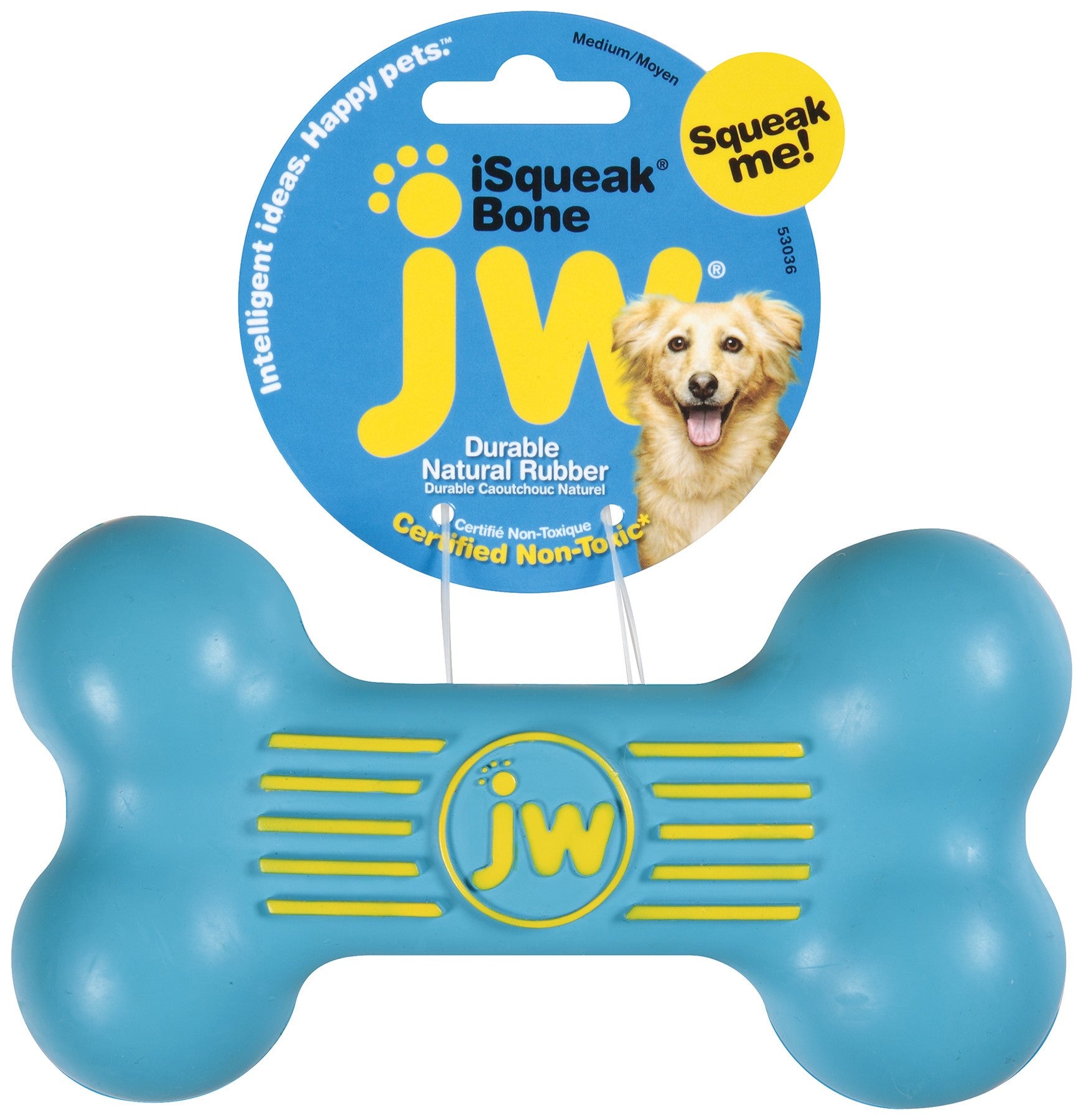 JW Pet iSqueak Bone Squeak and Fetch Rubber Dog Toy Medium