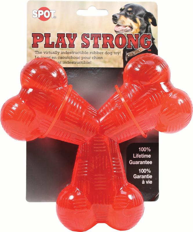 Ethical SPOT Play Strong TPR Trident Bone Indestrutable Treat Hiding Rubber Dog Toy - 6 Inch