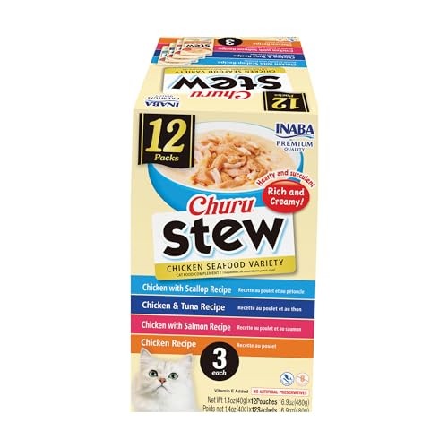 Inaba Churu Broth Chicken Salmon Tuna and Scallops Wet Cat Food or Topper Pouch - Variety Pack - 1.4 Oz - 12 Pack Default Title