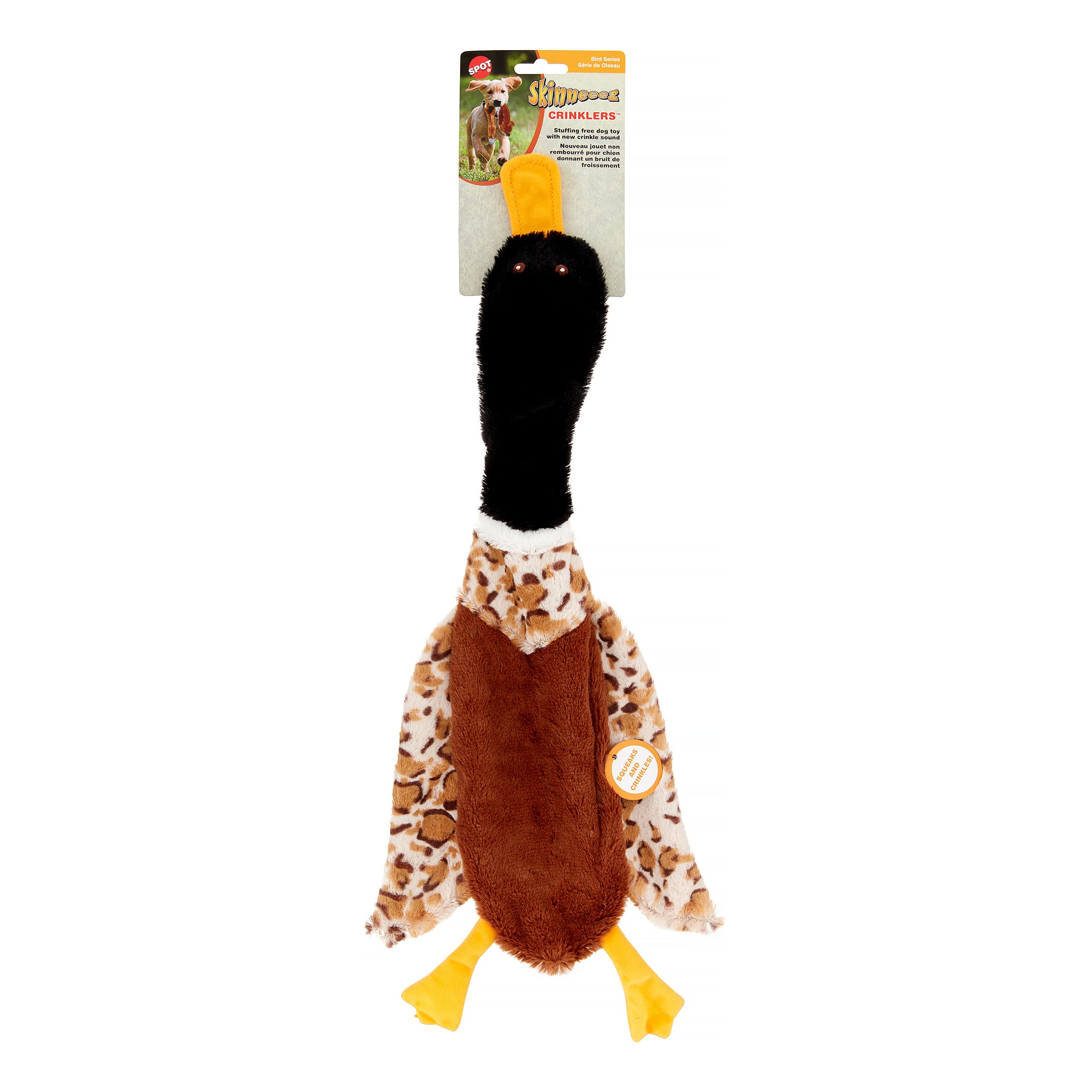 Ethical SPOT Skinneeez Stuffing-Free Crinklers Bird Squeak and Crinkle Soft Dog Toy - 23 Inch