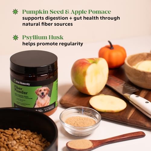 Pet Honesty Fiber Powder Pumpkin Flavor Apple Pectin and Psyllium Husk Digestive and Stool Dog Supplement - 8 Oz - 90 Day Supply