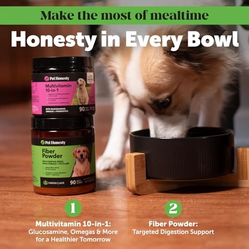 Pet Honesty Fiber Powder Pumpkin Flavor Apple Pectin and Psyllium Husk Digestive and Stool Dog Supplement - 8 Oz - 90 Day Supply