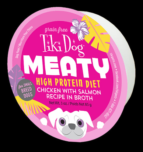 Tiki Dog High-Protein Grain-Free Meaty Chicken and Salmon in Broth Wet Dog Food Trays - 3 Oz - Case of 4 Default Title