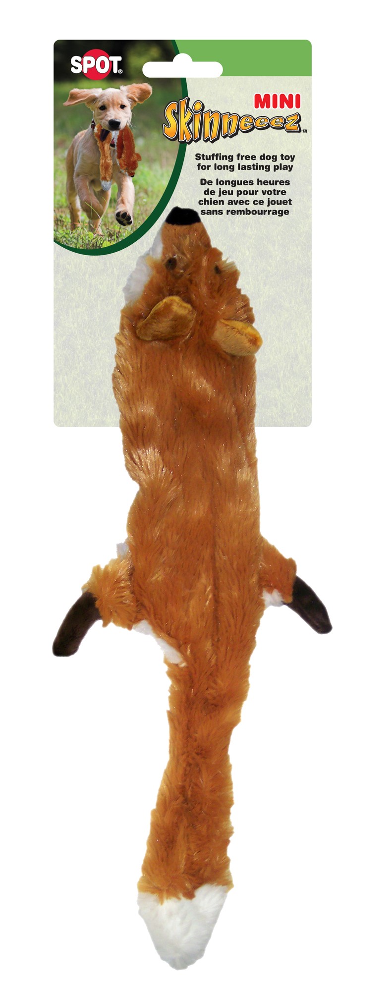Ethical SPOT Skinneeez Stuffing-Free Fox Squeak and Soft Dog Toy Small - 14 Inch