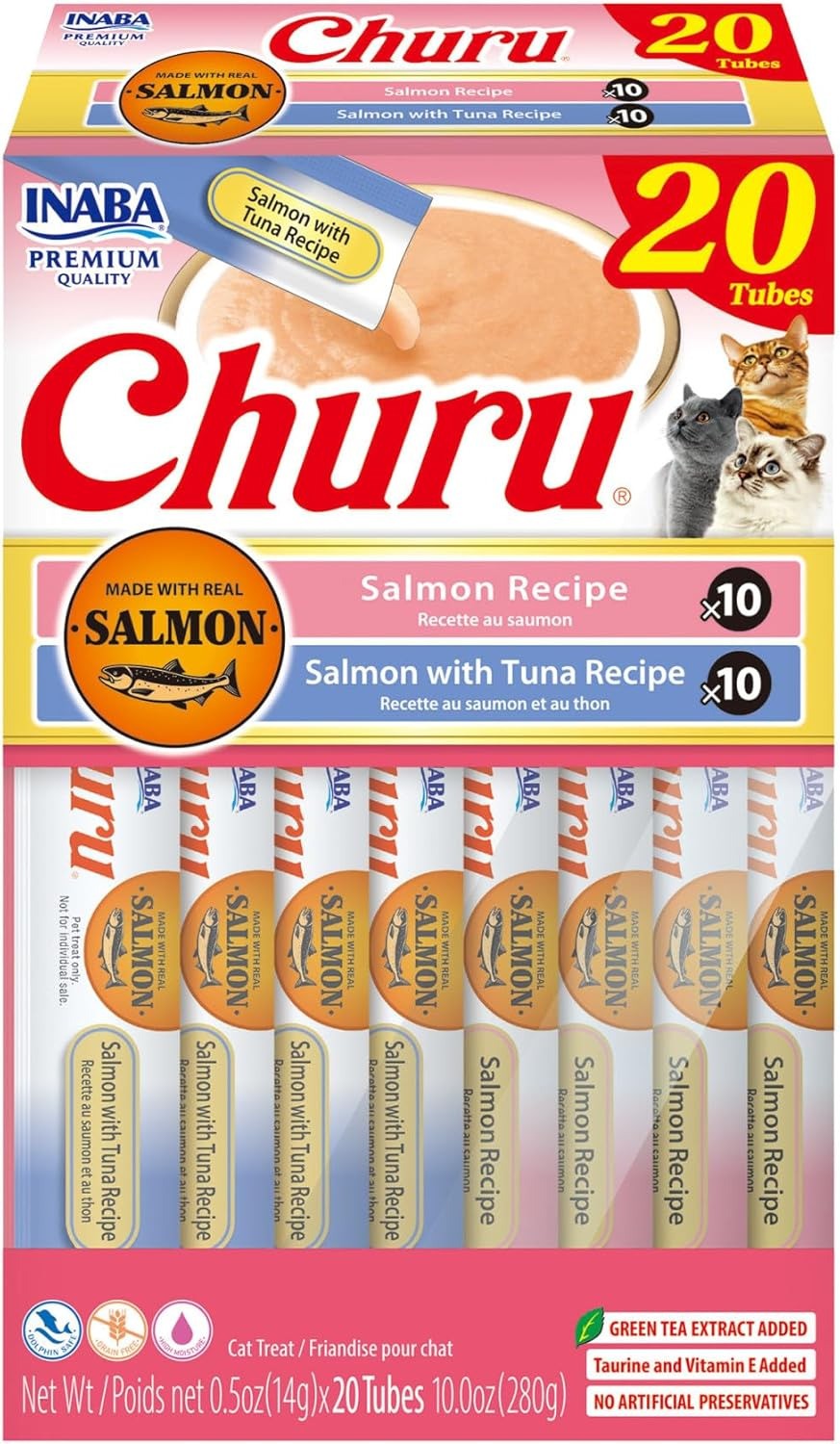 Inaba Churu Salmon and Tuna Puree Lickable Cat Treats - Variety Pack - .5 Oz - 20 Pack Default Title