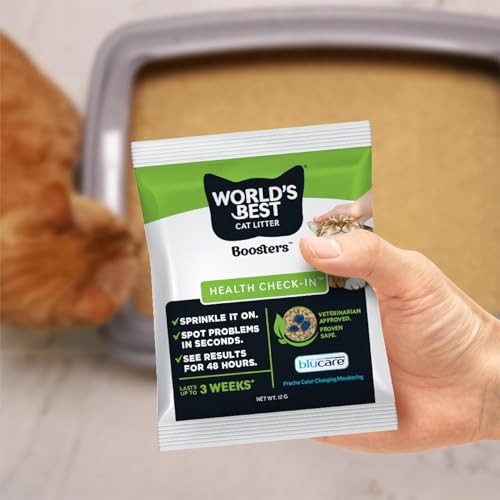 World's Best Cat Litter Booster's Health Check-in UTI Monitoring Color Changing Indicator Unscented Starch Cat Litter Additive - 12 Grams - Case of 8