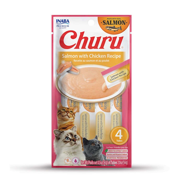 Inaba Churu Salmon and Chicken Puree Lickable Cat Treats - .5 Oz - 4 Pack - Case of 6 Default Title