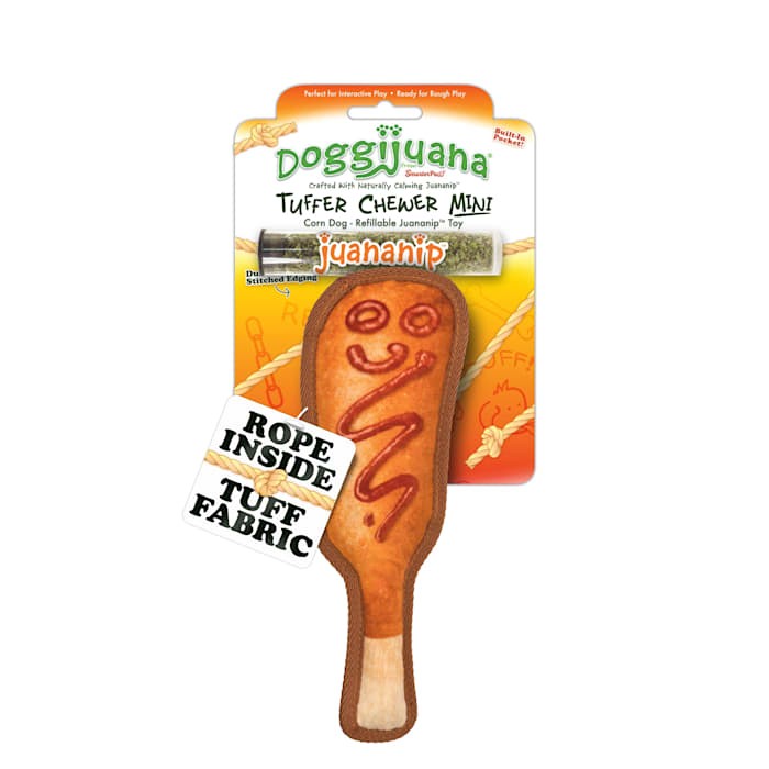 Meowijuana Doggijuana Corn Dog Tuffer Chewer Inner-Rope Refillable Juananip Plush Dog Toy - Mini