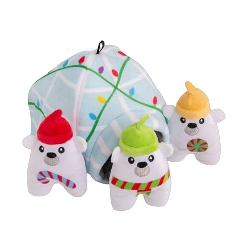 Snugarooz Holiday Hide-and-Seek Igloo with Repair Patch 4-in-1 Squeak and Crinkle Plush Dog Toy