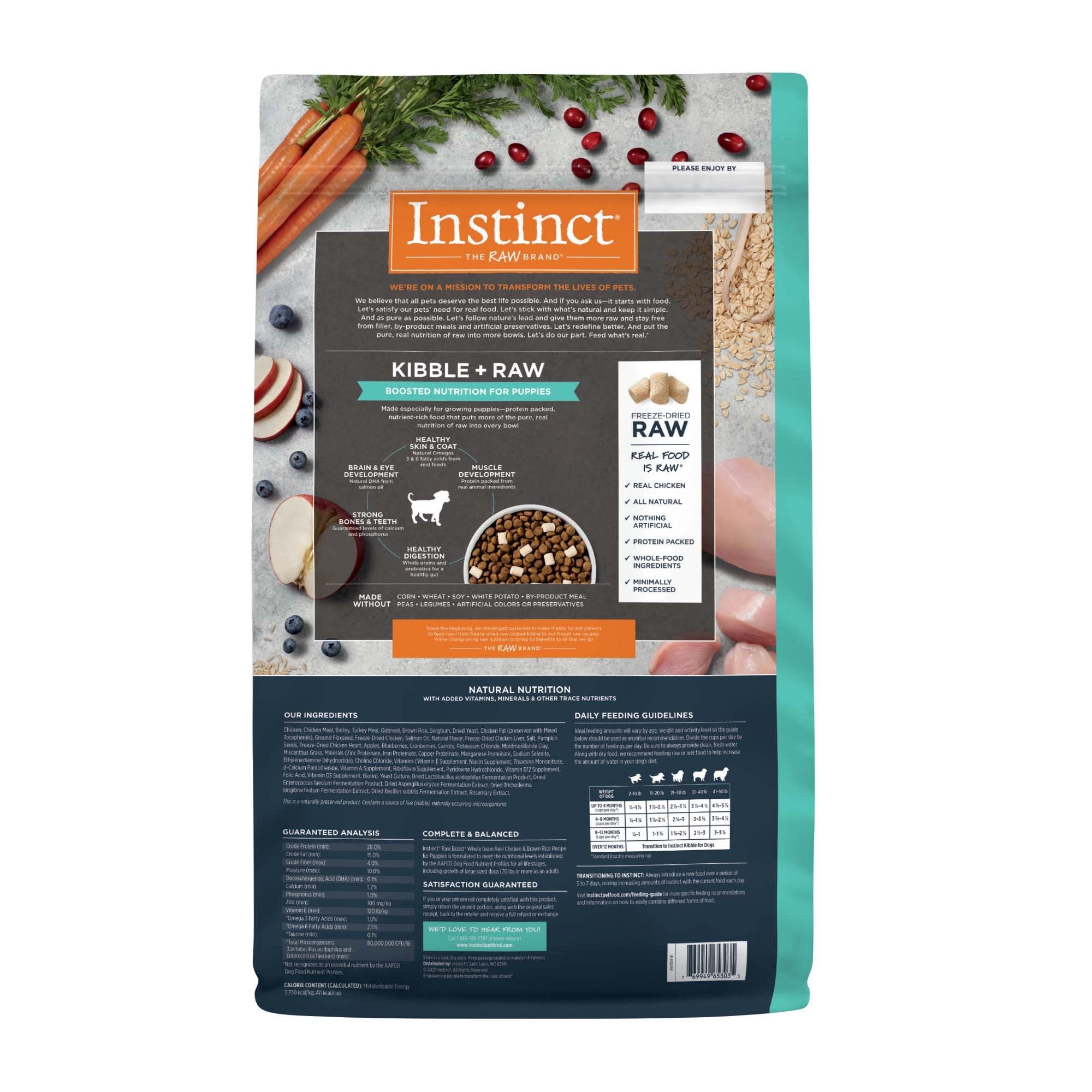 Instinct Raw Boost Chicken and Brown Rice Kibble and Freeze-Dried Raw Puppy Dog Food - 20 Lbs
