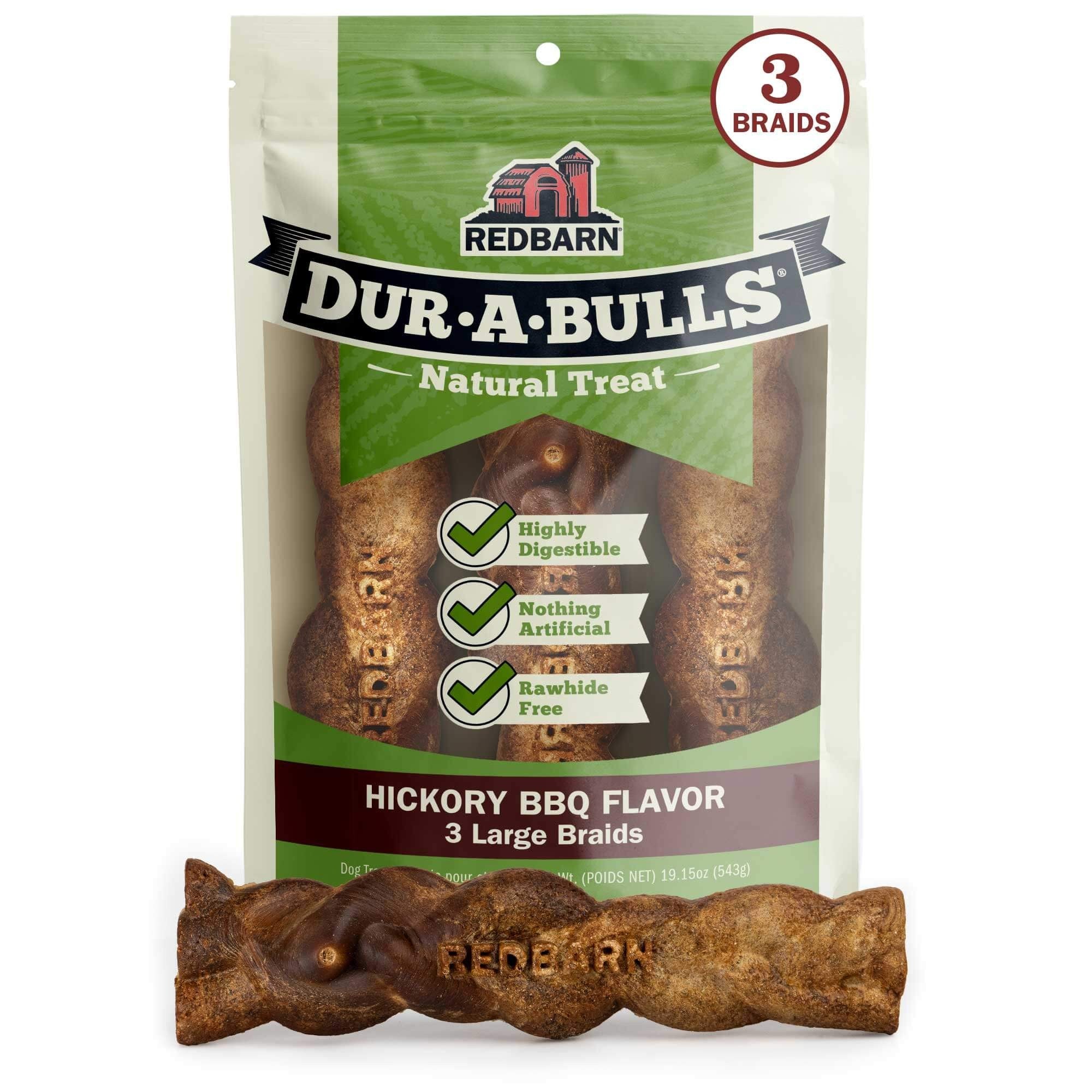 Red Barn Dur-A-Bulls Braided Sticks Rawhide-Free Hikory Barbecue Flavor Hard Chew Dog Treat - Large - 3 Pack Default Title