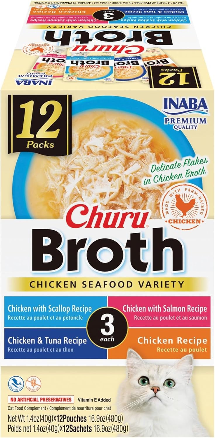 Inaba Churu Broth Chicken and Seafood Wet Cat Food or Topper Pouch - Variety Pack - 1.4 Oz - 12 Pack Default Title
