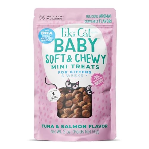 Tiki Cat Baby Mini Treats Tuna and Salmon Kitten Soft and Chewy Cat Treats - 2 Oz - Case of 12