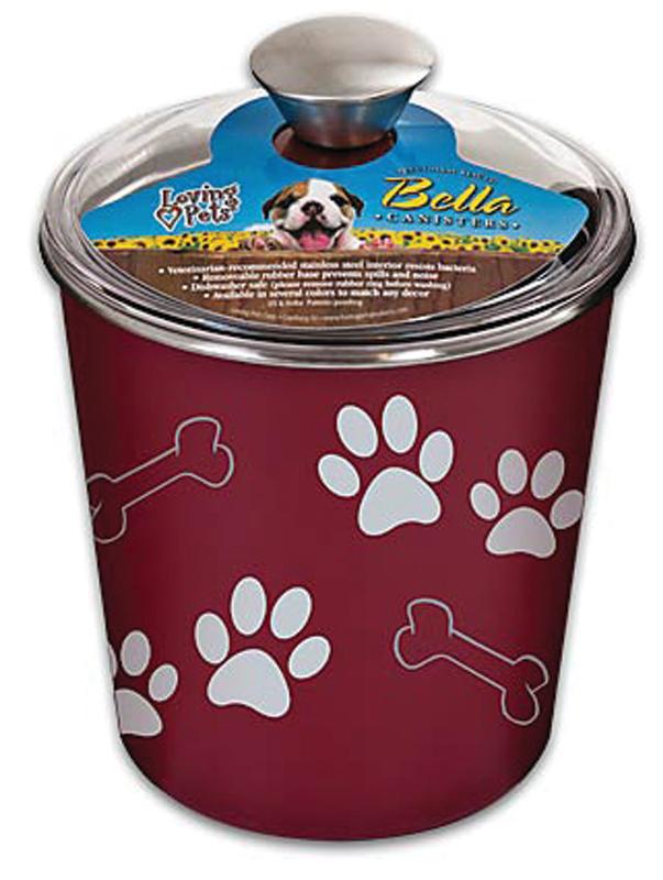 Loving Pets Bella Stainless Steel Cat and Dog Food Canister and Treat Container Merlot Red