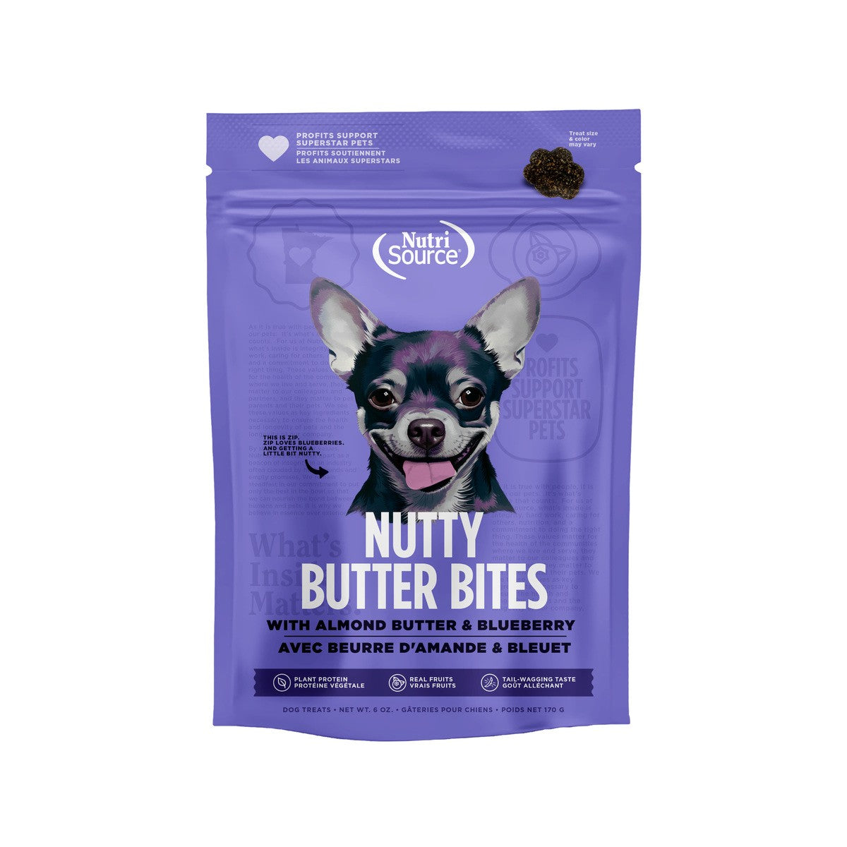 Nutrisource Nutty Butter Bites with Almond Butter and Blueberry Soft and Chewy Dog Treats - 6 Oz - Case of 12