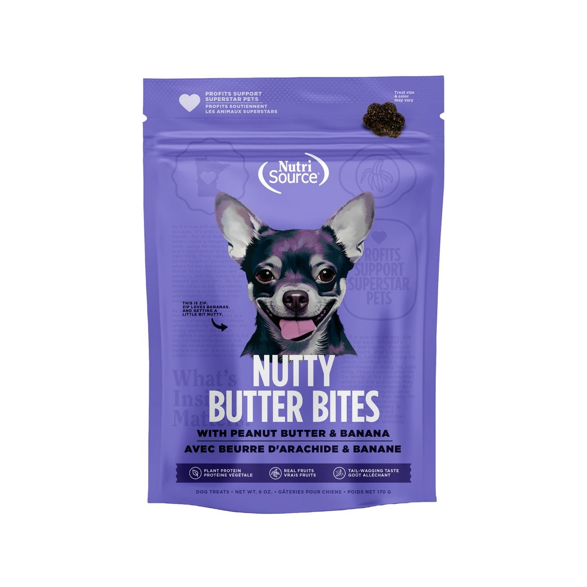Nutrisource Nutty Butter Bites with Peanut Butter and Banana Soft and Chewy Dog Treats - 6 Oz - Case of 12