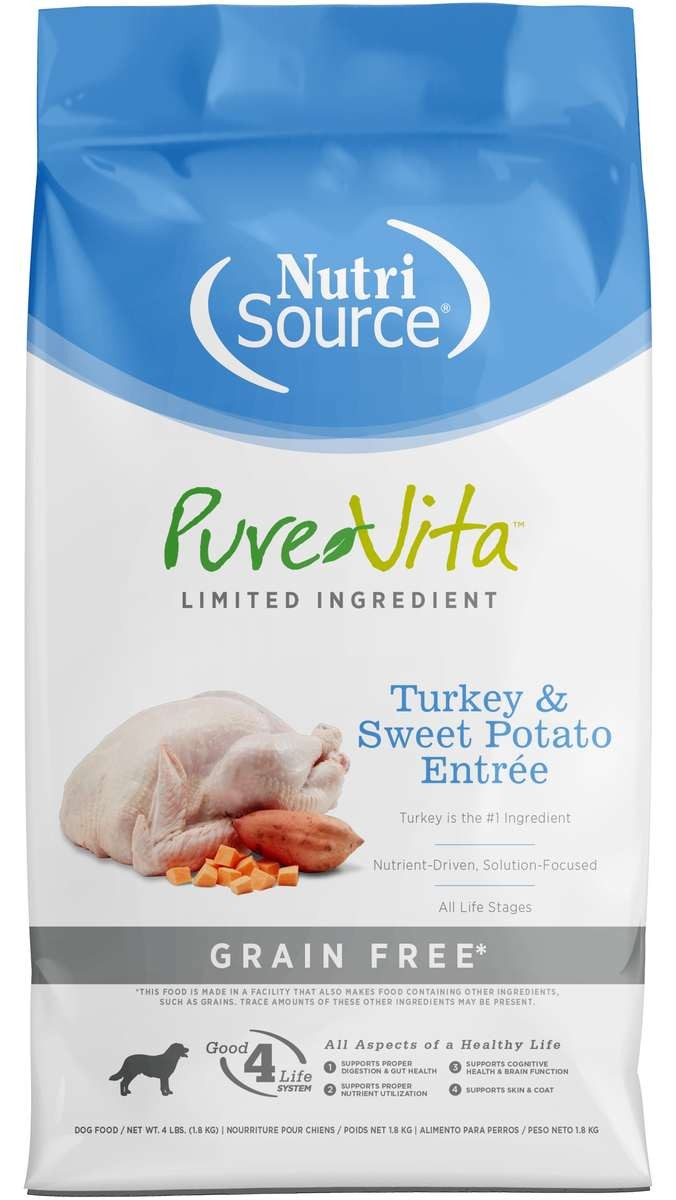 Nutrisource PureVita Grain-Free Limited Ingredient Turkey and Sweet Potato Dry Dog Food - 4 Lbs - Case of 8