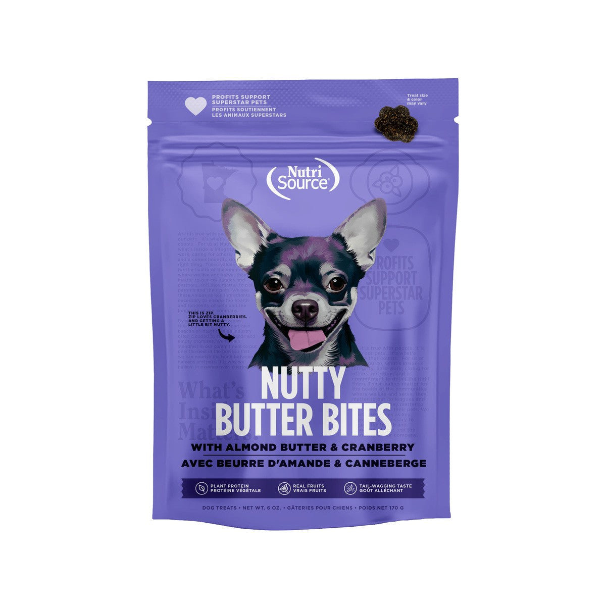Nutrisource Nutty Butter Bites with Almond Butter and Cranberry Soft and Chewy Dog Treats - 6 Oz - Case of 12