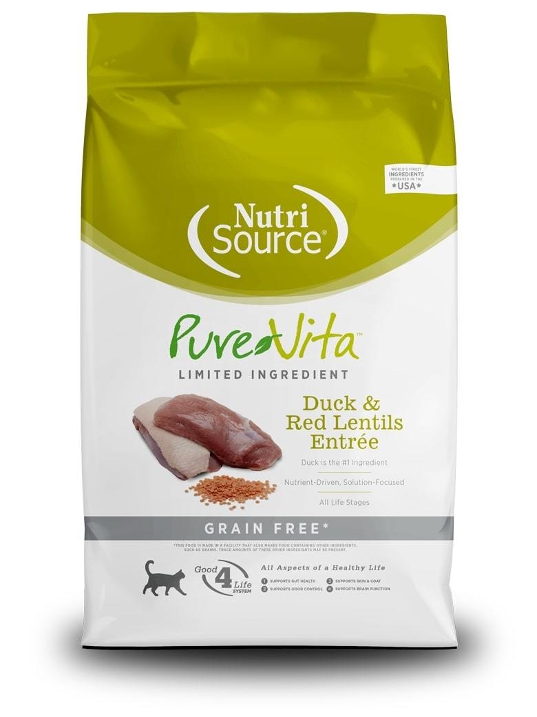 Nutrisource PureVita Grain-Free Limited Ingredient Duck and Red Lentils Recipe Dry Cat Food - 12 Lbs
