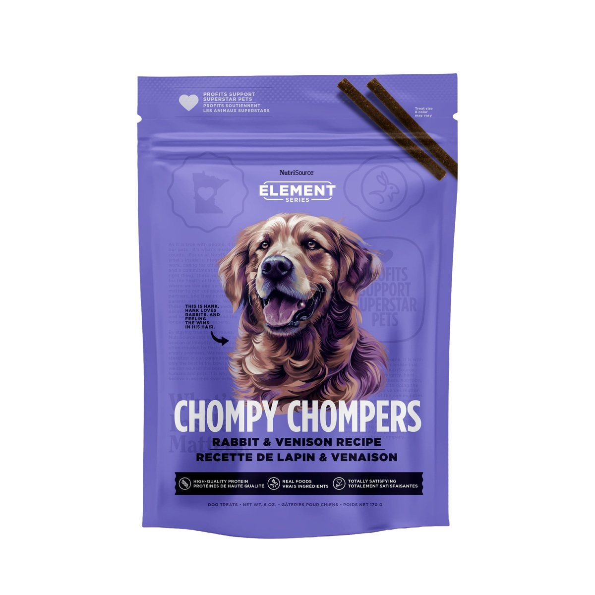 Nutrisource Element Series Chompy Chompers Rabbit and Venison Crunchy Biscuit Dog Treats - 6 Oz - Case of 12