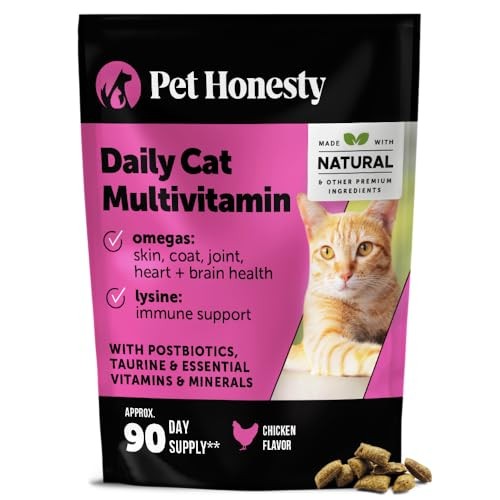 Pet Honesty Daily Multi-Vitamin with Lysine and Omega-3 Joint Skin and Digestion Chicken Flavor Supplemental Cat Treats 10.5 Oz - 90 Day Supply