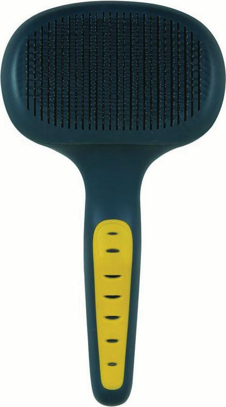 JW Pet GripSoft Grooming Self-Cleaning Dog Slicker Brush - Gray/Yellow - Large Default Title