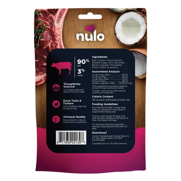 Nulo Grain-Free High-Protein Digestive and Immune Health Beef with Coconut Premium Strips Jerky Dog Treats - 5 Oz