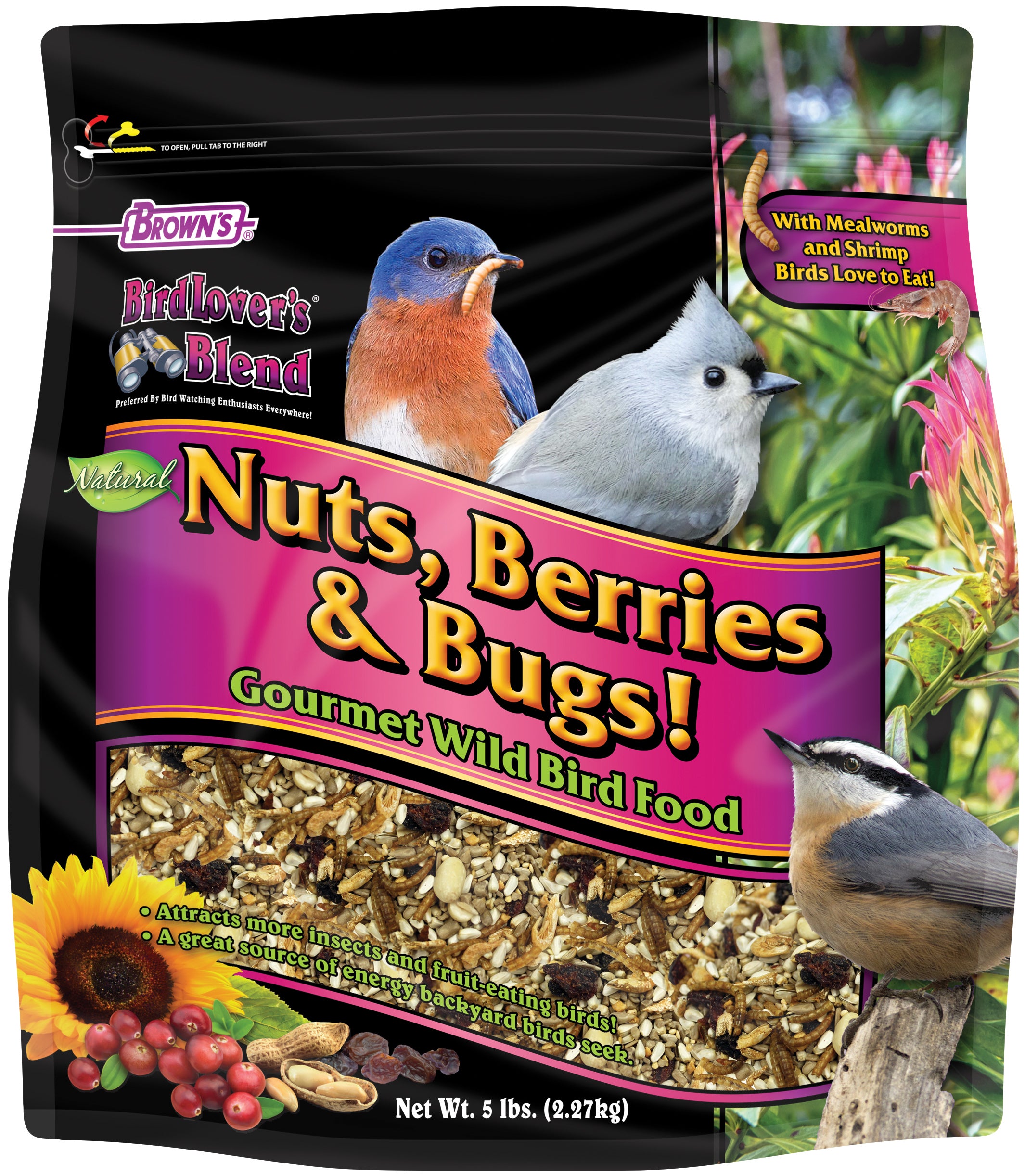 F.M. Brown's Birdlover's Nuts Berries and Bugs Gourmet Blend Wild Bird Food - 5 Lbs - 3 Pack Default Title