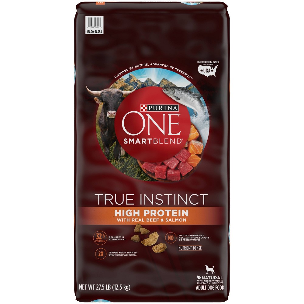 Purina ONE True Instinct High-Protein Real Beef and Salmon with Bone Broth Dry Dog Food 27.5 Pounds