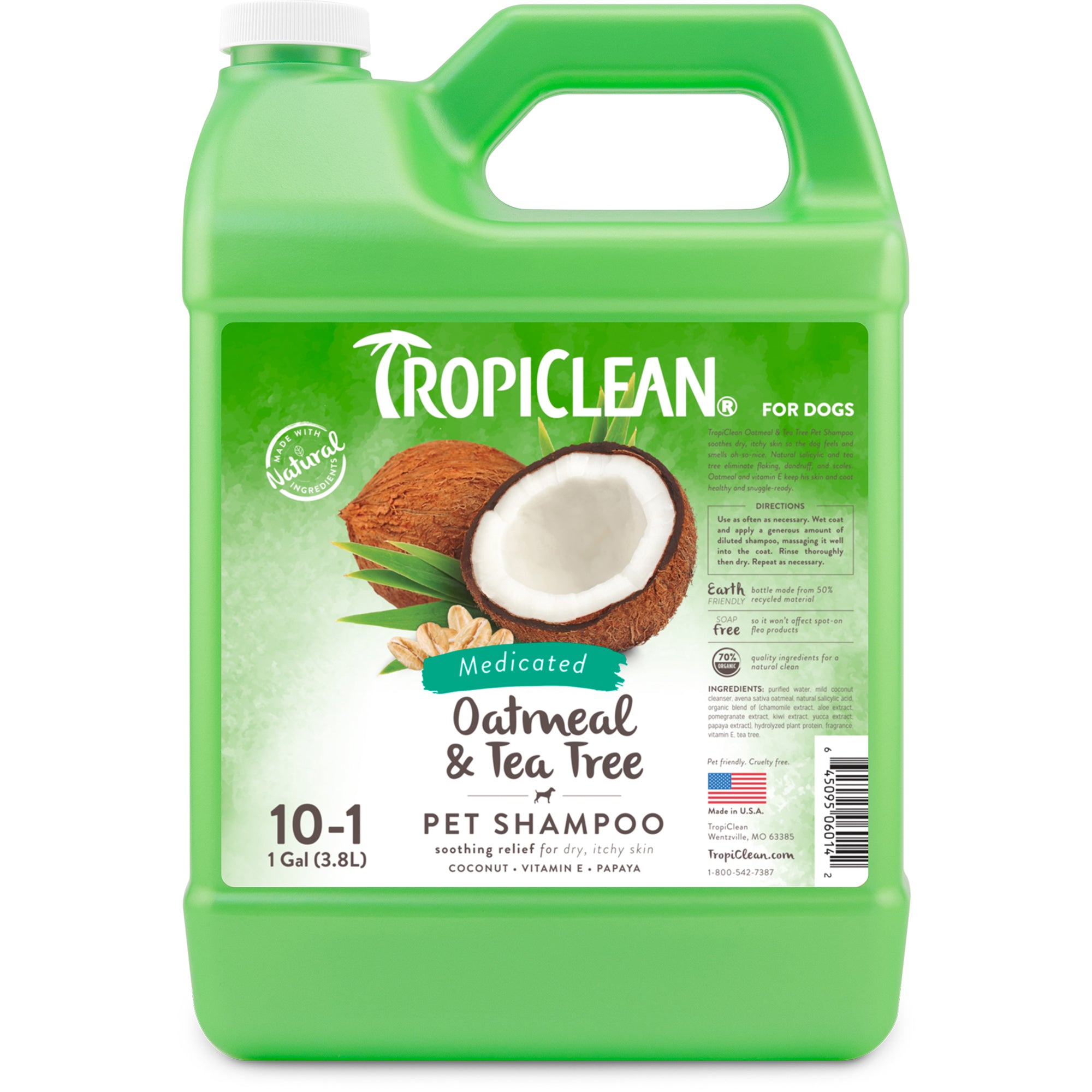 Tropiclean Itchy Skin Relief Oatmeal and Tea Tree Soothing Medicated Cat and Dog Shampoo - 1 Gallon