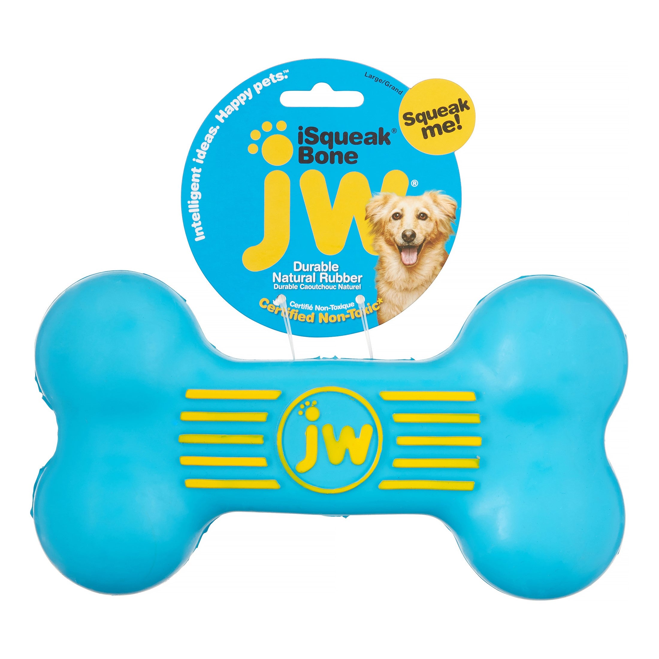 JW Pet iSqueak Bone Squeak and Fetch Rubber Dog Toy Large