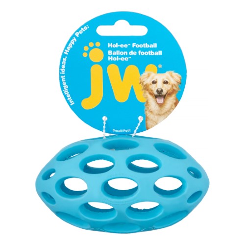 JW Pet HOL-EE Football Puzzle Fetch and Tug Chew Rubber Dog Toy - Assorted Color Small