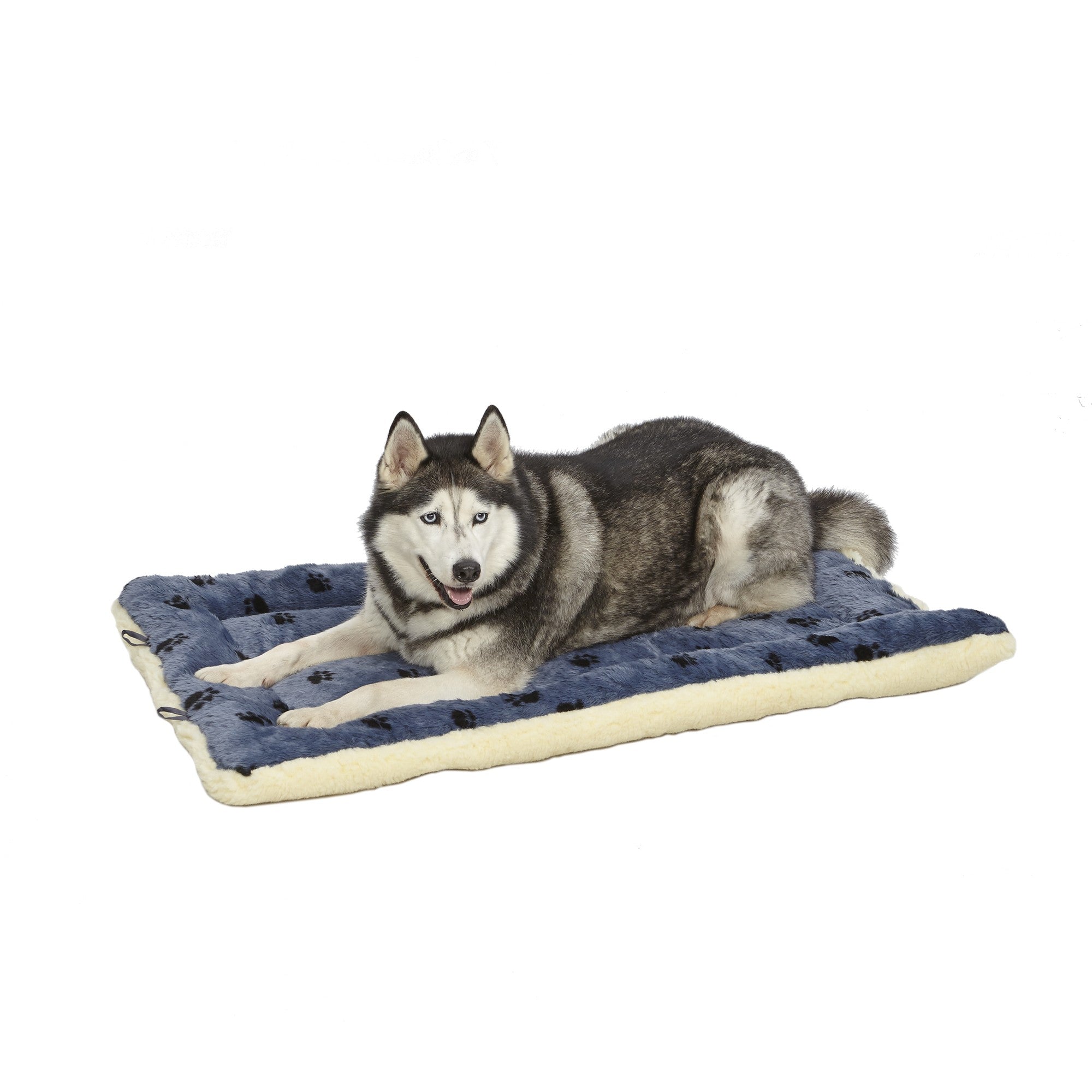 Midwest Homes Reversible Fleece Paw Print Machine Washable Pet Bed Mat - Blue/White L:45 X W:28 X H:3.8 In