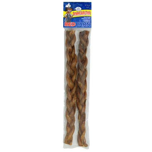 Red Barn Premium Rawhide-Free Slow-Roasted Beef Braided Bully Sticks Natural Dog Chews 12 Inch - 2 Pack