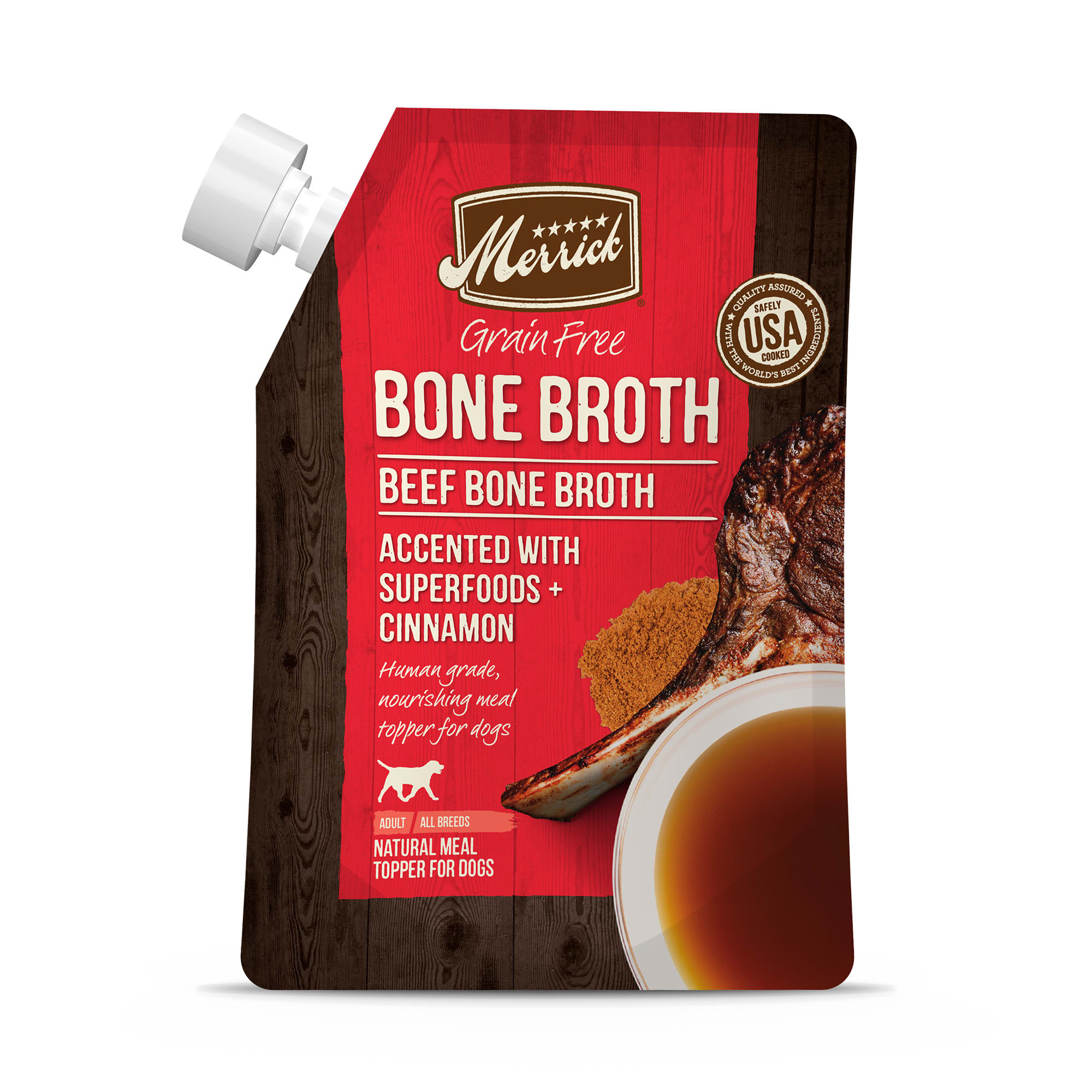 Merrick Grain-Free Beef Bone Broth with Superfoods Wet Cat and Dog Food Topper Pouch - 16 Oz Default Title