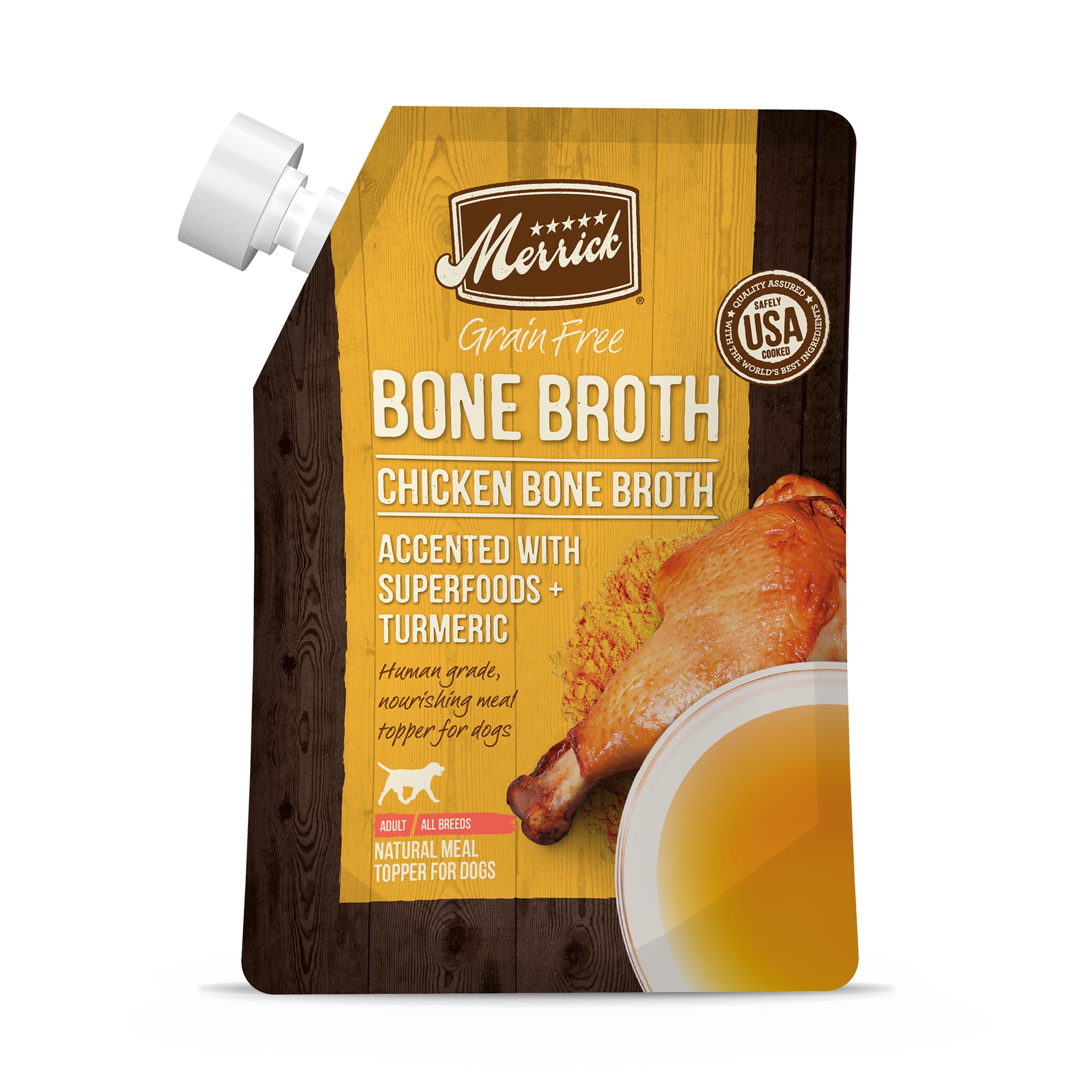 Merrick Grain-Free Chicken Bone Broth with Superfoods Wet Cat and Dog Food Topper Pouch - 16 Oz Default Title