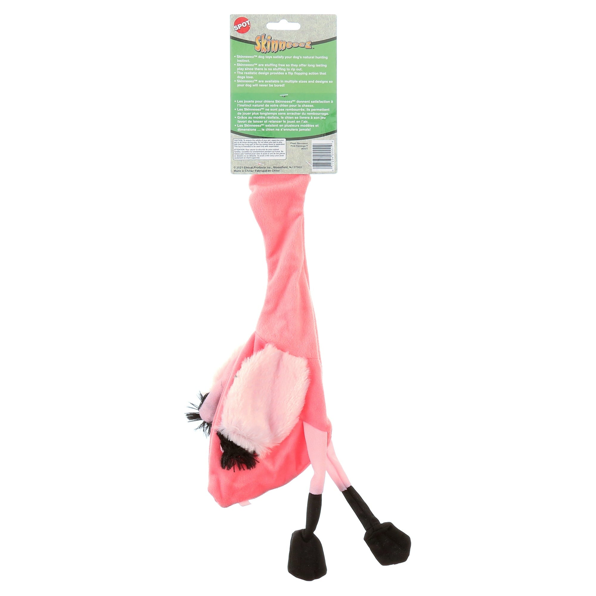 Ethical SPOT Skinneeez Stuffing-Free Flamingo Squeak and Soft Dog Toy