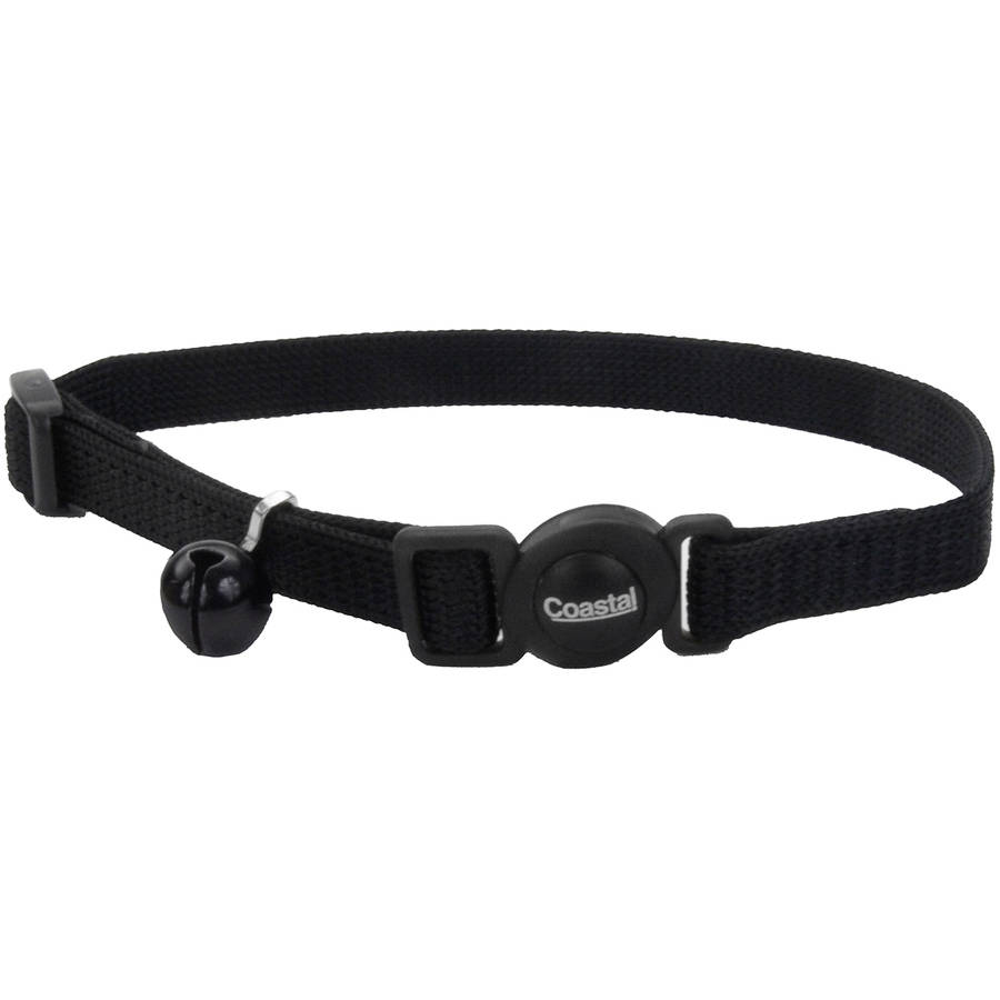 Coastal Safe Cat Breakaway Nylon Cat Collar with Bells - L:8-12 X W:3/8 Inch Black