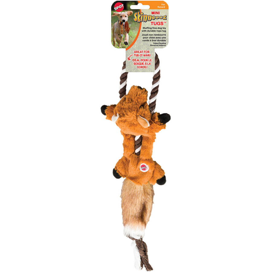Ethical SPOT Skinneeez Stuffing-Free Tugs Fox Rope Tug and Squeak Soft Dog Toy - Small - 14 Inch