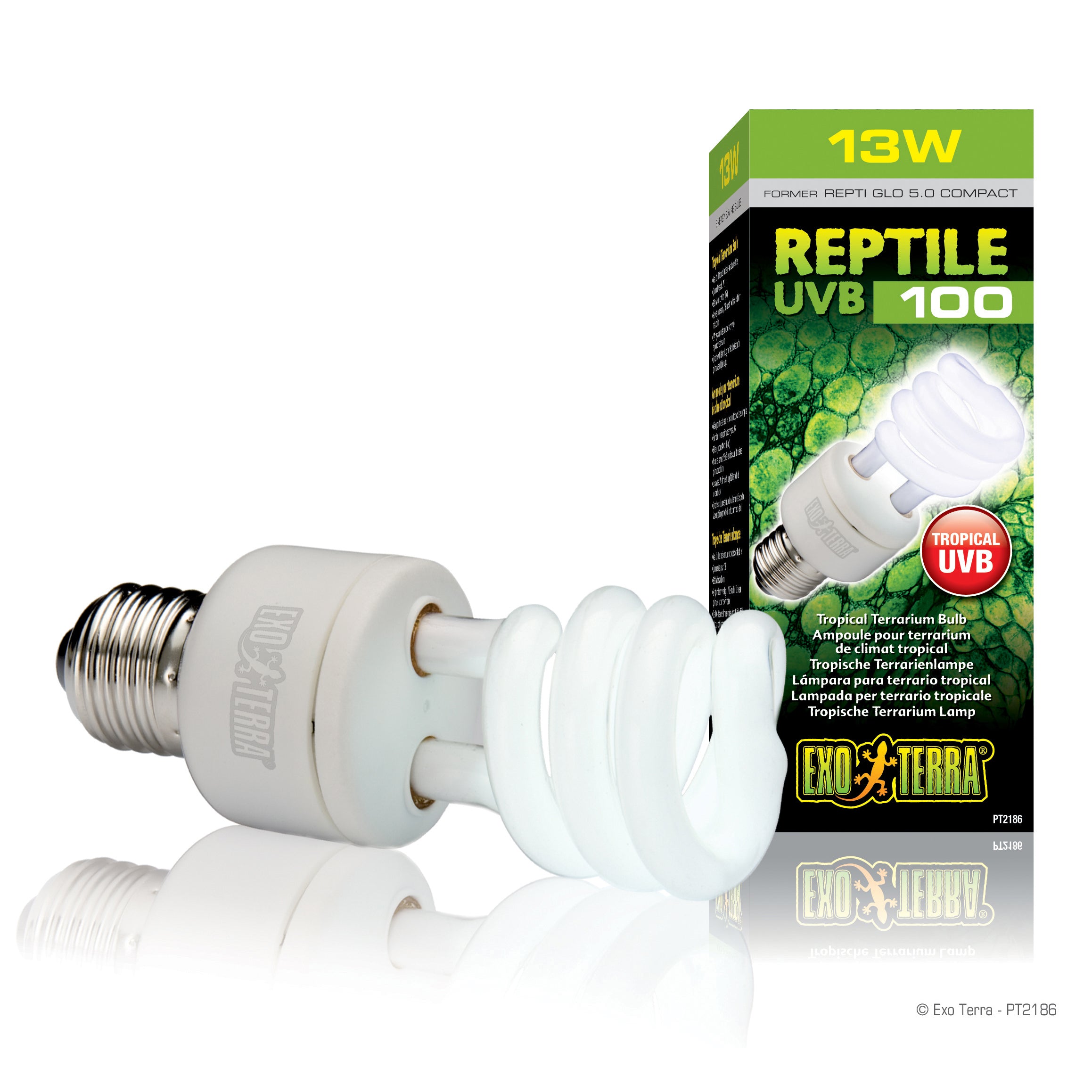 Exo Terra Repti-Glo UVB100 Compact Fluorescent Tropical Terrarium Lamp Bulb 13 Watt