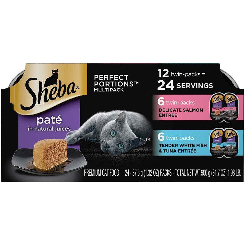 Sheba Perfect Portions Tender Whitefish Tuna and Delicate Salmon Pate Twin Pack Wet Cat Food Trays - Variety Pack - 2.6 Oz -12 Pack - Case of 2 Default Title