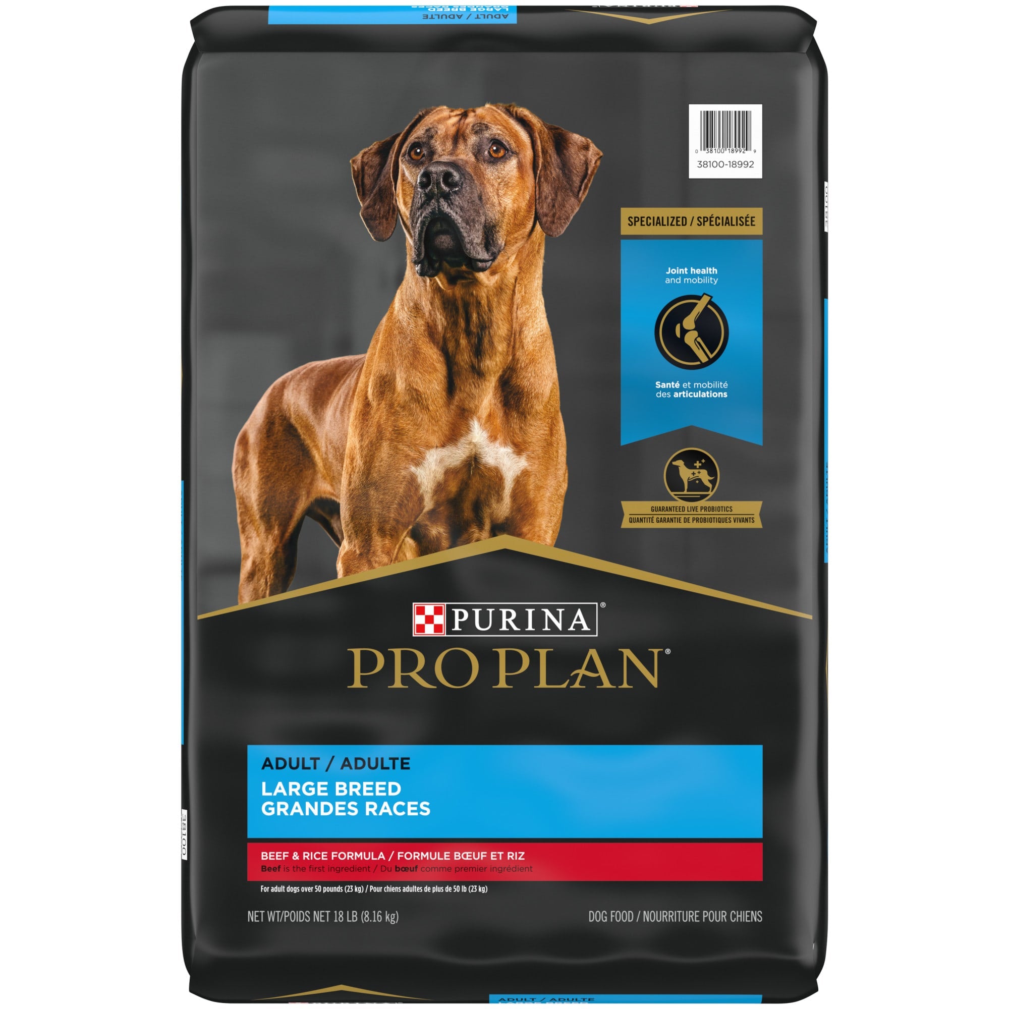 Purina Pro Plan Specialized High-Protein Beef and Rice with Probiotics Large-Breed Adult Dry Dog Food 18 Pounds