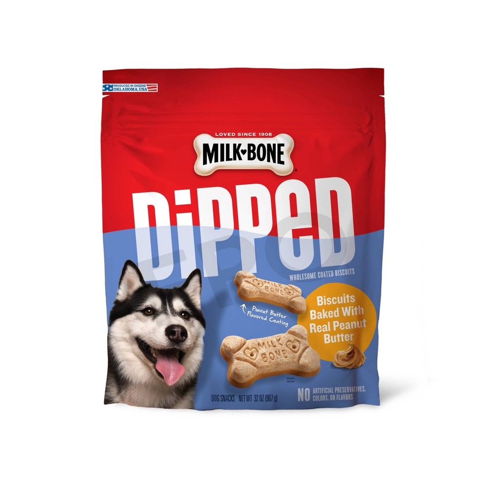 Milk-Bone Dipped Peanut Butter Baked Dog Biscuit Treats 32 Ounce