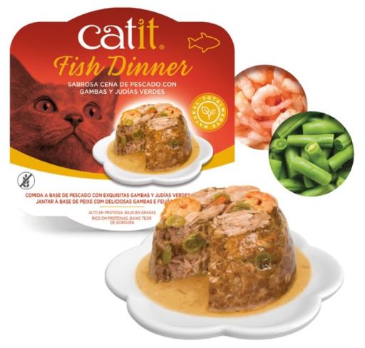 Catit Fish Dinner Grain-Free Shrimp and Green Beans in Gravy Wet Cat Food Trays - 2.8 Oz - 6 Pack Default Title