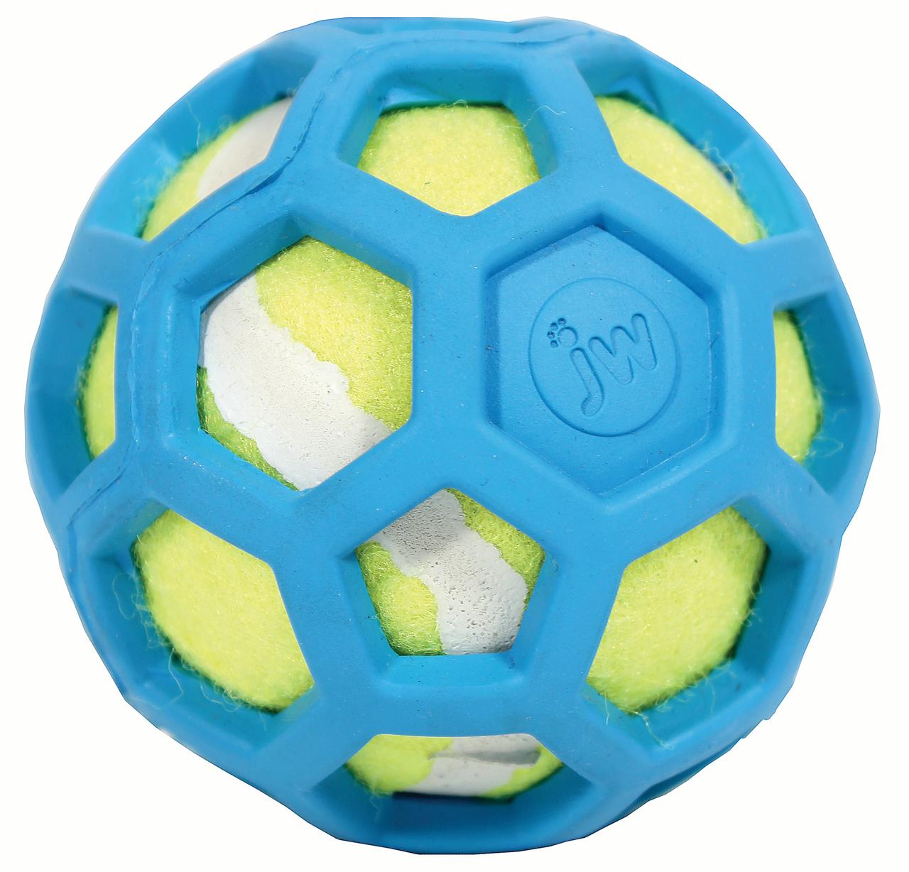 JW Pet ProTen HOL-EE Roller Ball with Inner Tennis Ball Chew and Fetch Rubber Dog Toy - Assorted Color - Small Default Title