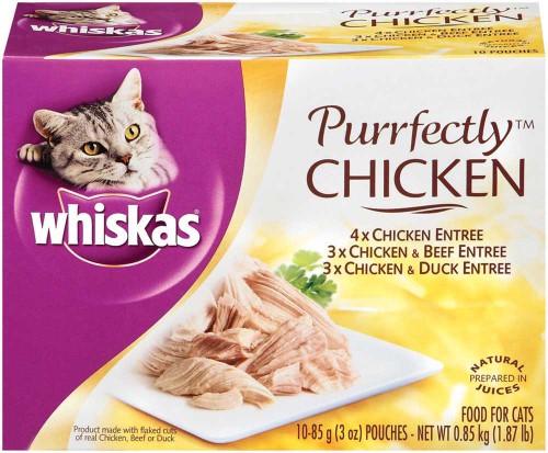 Whiskas Purrfectly Chicken Grain-Free Chicken Beef and Duck Entrée Wet Cat Food Pouch - Variety Pack - 3 Oz - 10 Pack - Case of 4 Default Title