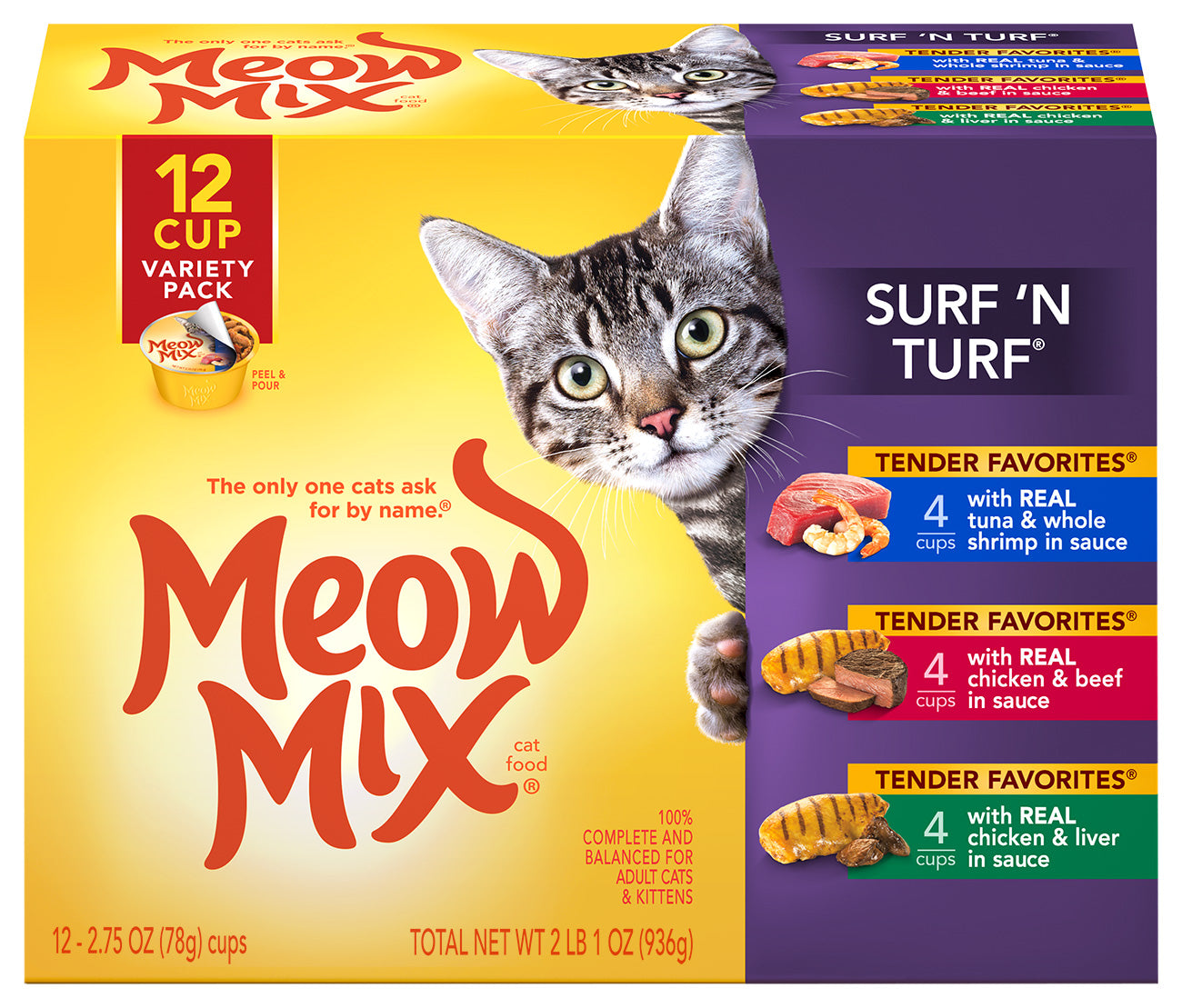 Meow-Mix Tender Favorites Chicken Tuna Beef Shrimp in Sauce Wet Cat Food Trays - Variety - 2.75 Oz - 12 Pack - Case of 4 Default Title