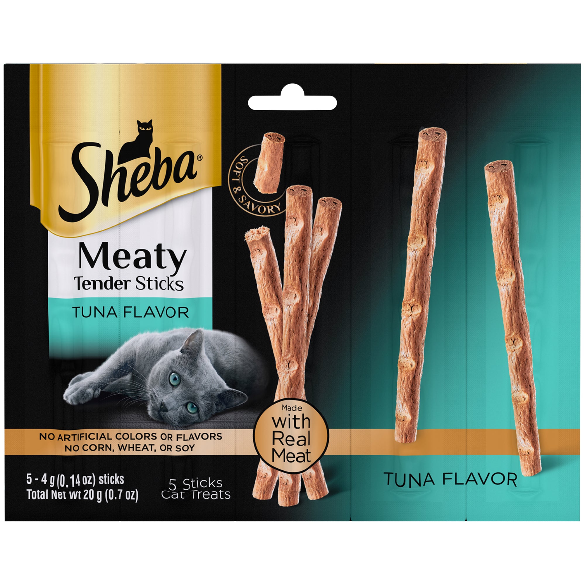 Sheba Meaty Tender Sticks Tuna Flavor Adult Soft and Chewy Cat Treats - 0.7 Oz - 5 Pack - Case of 10